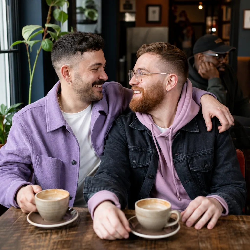 Coffee cups on a café table during a relaxed first date in Glasgow