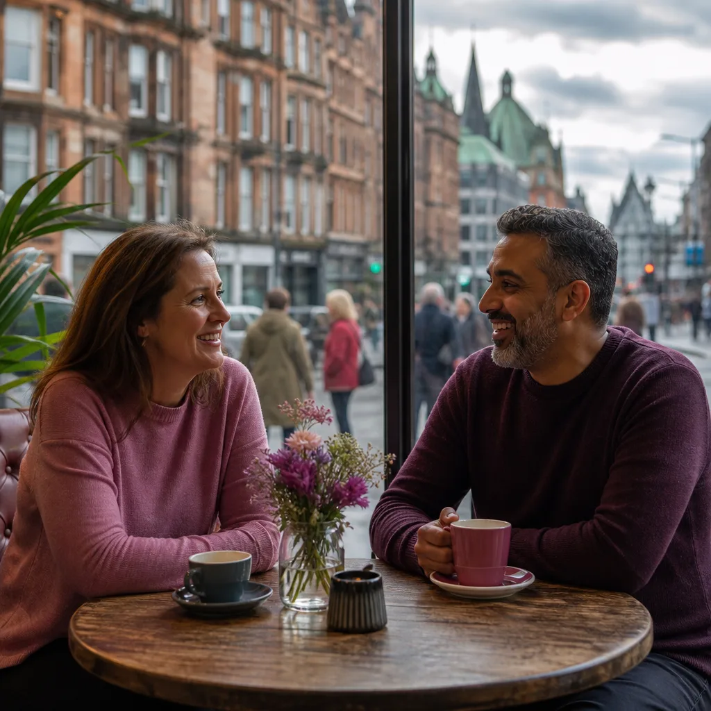 Woman over 40 using a local Glasgow dating site at home